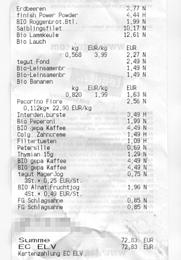 Kassenzettel Ostereinkauf