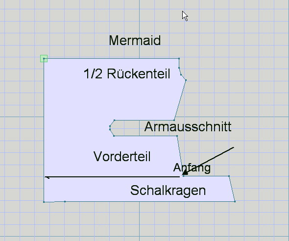 Skizze Mermaid gerader Kragen - wie bei Hanne Falkenberg